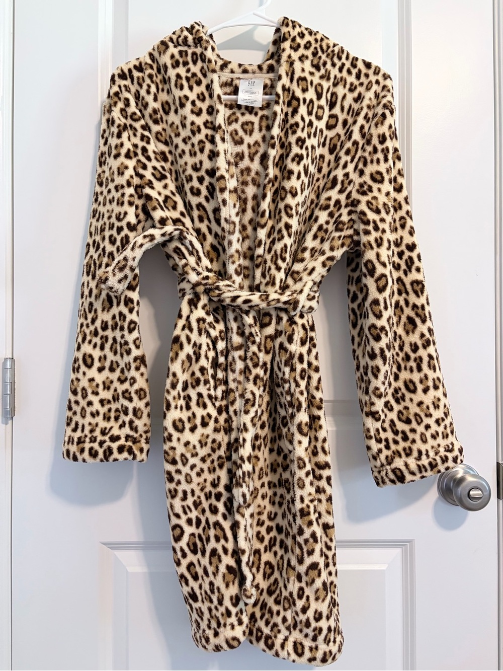 GAP Kids Leopard Print Fuzzy Hooded Robe - Cream & Brown